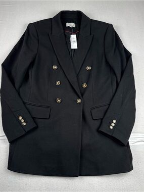 New! Loft Womens Black Double Breasted Blazer Sz 8 Peak Lapel Office Business